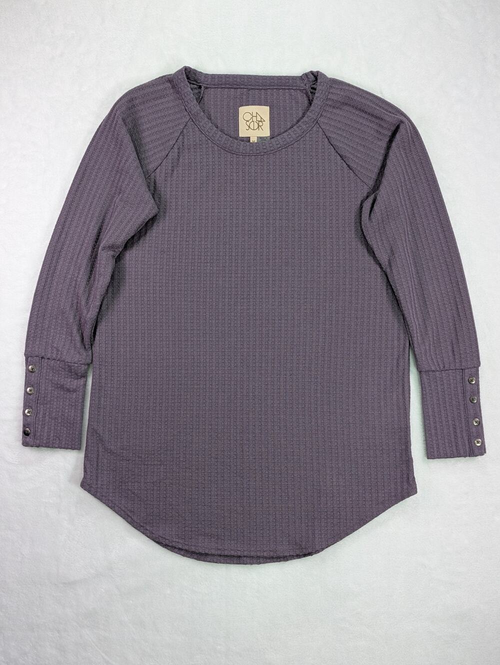 Chaser Women Medium Waffle Knit Thermal Long Sleeve Shirt Dusty Purple M Top